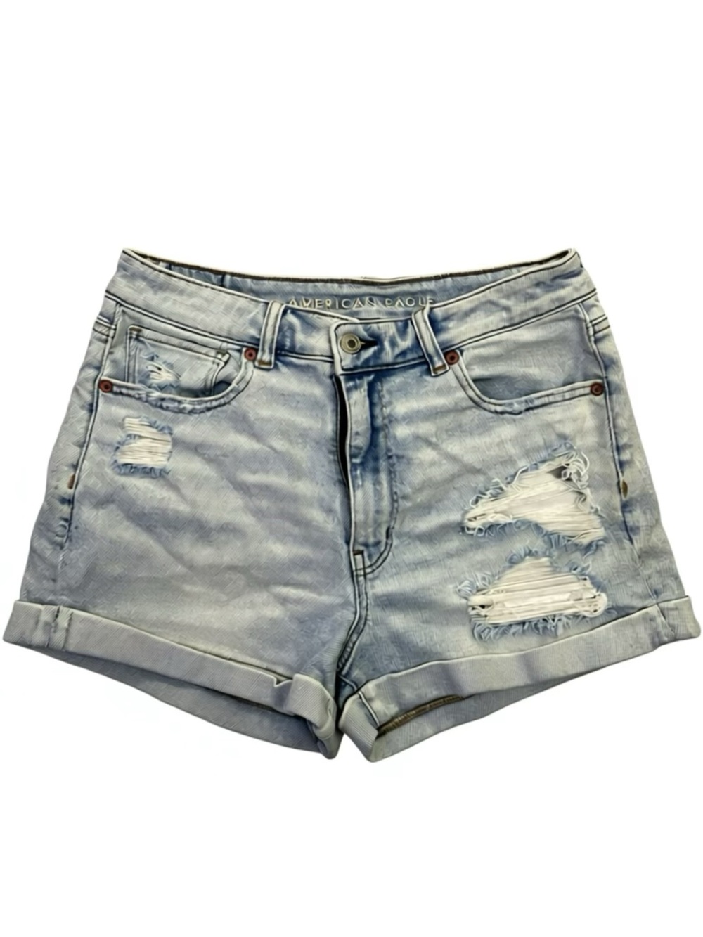 American Eagle Outfitters Light Blue Distressed Rolled-Hem Jean Shorts